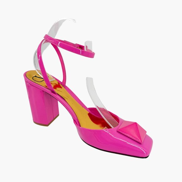 Valentino Garavani One Stud Pumps Pink Patent Leather Block Heel Size 40 US 10 - Picture 12 of 15